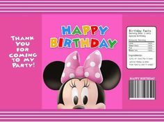 a pink birthday card with minnie mouse on it