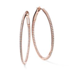 These inside-out hoop earrings feature natural diamond pavé along the front and along the inside back for maximum sparkle. Crafted in vivid 14-karat rose gold  a lever back keeps these dazzling hoops secure. Formal Rose Gold Diamond Hoop Earrings, Rose Gold Round Hoop Earrings With Pave Setting, Rose Gold Hoop Earrings With Pave Setting, Luxury Rose Gold Hoop Earrings With Diamond Cut, Luxury Rose Gold Earrings With Pave Setting, Luxury Rose Gold-plated Hoop Earrings, Diamond-cut Diamond Hoop Earrings In Rose Gold, Step Kids, Inside Out