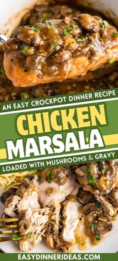 an easy crockpot dinner recipe chicken marsala loaded with mushrooms and gravy