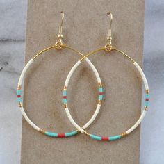 White Bohemian Small Hoop Beaded Earrings, Everyday Bohemian Beaded Hoop Earrings, Bohemian Nickel-free Small Hoop Beaded Earrings, Nickel-free Small Hoop Beaded Earrings For Summer, Southwestern Beaded Hoop Earrings, Hoop Earrings Diy, Handmade Hoop Earrings, Plastic Earrings, Beaded Earrings Diy