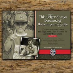 the front and back cover of an eagle scout's brochure, featuring a photo of a young boy