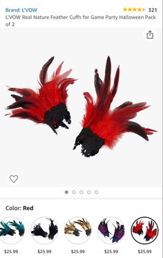 two red and black feathers on top of each other