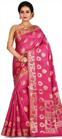 Pink and Majenta color Saree in Banarasi Silk, Silk fabric with Weaving work Reception Saree, Wedding Pink, Wrap Around Skirt, Organza Saree, Saree Look, Soft Silk Sarees, Black Party, Party Wear Sarees, Pure Silk Sarees