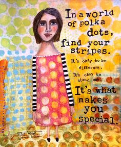 a painting of a girl in a dress with words on it and an orange background