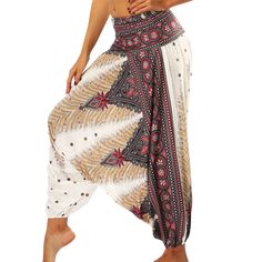 DANCE BLOOMERS YOGA WIDE LEG BUDDHA PANT - White Wide Leg Buddha Pants, Hammer Pants, Yoga Harem Pants, Wide Leg Yoga Pants, Yoga Headband, Tank Top Outfits, Yoga Fashion, Flare Leggings, Boho Print