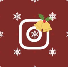 a red background with white snowflakes and bells on it, which is the instagram symbol