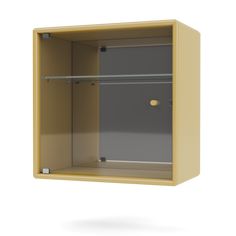 an empty yellow metal cabinet on a white background with clippings to the bottom