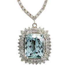 19.05 Carat Natural Aquamarine 14K White Gold Diamond Necklace - Fashion Strada 14k White Gold Diamond Necklace, Exquisite Diamond Necklace, Necklaces Aquamarine, White Gold Diamond Necklace, Necklaces White, Graff Diamonds, Diamond Choker Necklace, Diamond Tiara, White Diamond Ring