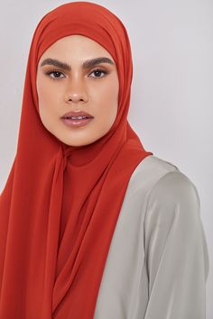 Georgette Crepe Hijab - Paprika Veiled Collection Elegant Chiffon Headscarf For Eid, Elegant Long Solid Hijab, Elegant Long Solid Color Hijab, Long Solid Color Hijab For Eid, Elegant Eid Georgette Shawl, Elegant Georgette Shawl For Eid, Crepe Hijab, Georgette Material, Evening Outfits