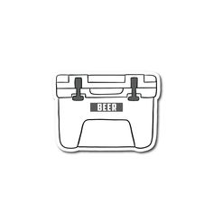 a black and white drawing of a cooler with the word beer on it's side