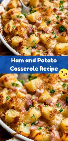 ham and potato casserole recipe in a white dish