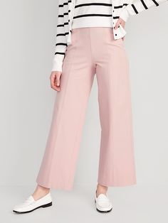 Clothes Capsule Wardrobe, Light Pink Pants, Khaki Pants Outfit, Capri Outfits, Wide Leg Pants Outfit, Pink Trousers, Pixie Pants