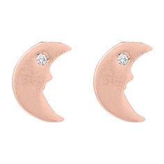 Helen Ficalora 14k Rose Gold Crescent Moon Stud Earrings With Diamond Rose Gold Celestial Earrings, Moon Shaped Internally Threaded Jewelry As Gift, Rose Gold Celestial Earrings For Gift, Round Earrings With Moon Charm For Anniversary, 14k Gold Crescent Moon Charm Earrings, Sterling Silver Yellow Gold Moon Earrings, 14k Gold Moon-shaped Earrings For Pierced Ears, Celestial Crescent 14k Gold Earrings, Rose Gold Crescent Earrings