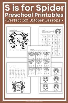 the printable spider preschool worksheet for october