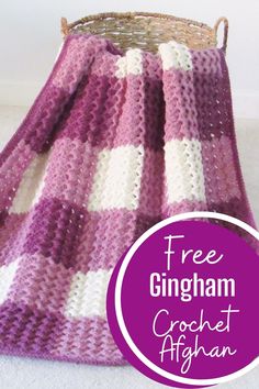 a crocheted lamp shade is shown with the text free gingham crochet afghan