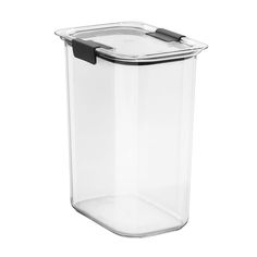 a plastic container with a black lid and handle on the bottom, is shown in front of a white background