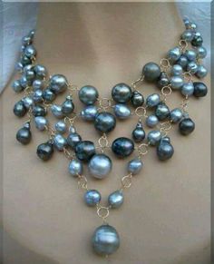 Shades of grey Diamond Centerpiece, Station Necklace, Tahitian Pearls, Tahiti, Wire Jewelry, Pearl Jewelry, Gift Necklace, Jewelry Inspiration, Jewelry Crafts