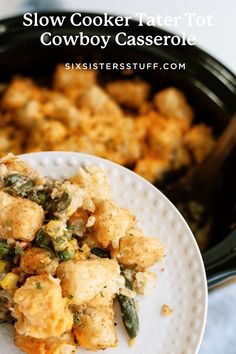 slow cooker tater tot cowboy casserole on a plate