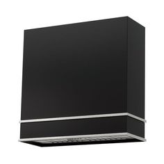 an image of a black wall mounted range hood with lights on it's sides