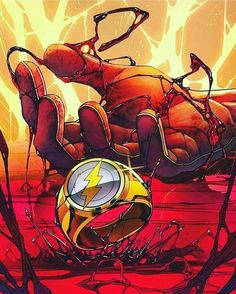 an illustration of a giant spider crawling on the ground next to a yellow and red ball