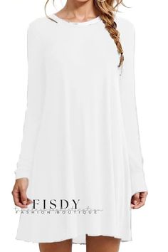 Fisdy - Elegant Solid-Colored Long-Sleeved Maxi Dress Womens Beach Dresses, Round Neck Casual Dress, Boho Beach Dress, Female Shorts, Casual Chique, Estilo Boho Chic, Women Long Sleeve Dress, Crewneck Dress, Long Sleeve Maxi