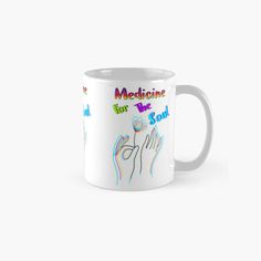 a white coffee mug with the words medicine for the blind on it's side