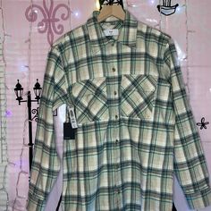 This Is An Oversized Button Up With A Chest Pocket, Dropped Shoulders And A Rounded Hem. It's Made With Soft, Luxurious Brushed Flannel In A Yarn-Dyed Plaid. Color(White With Sea Blue And Black Lines Trendy Oversized Flannel Shirt With Button Closure, Trendy Relaxed Fit Flannel Shirt With Buttons, Oversized Casual Flannel Shirt With Buttons, Black Lines, Sea Blue, Blue And Black, Plaid Flannel, Blue Sea, Chest Pocket