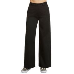 Dickies Womens Wide Leg Work Pants Size 5 Color Black Black Full Length Cotton Work Pants, Black Relaxed Fit Work Pants, Black Full Length Work Pants, Black Cotton Wide Leg Work Pants, High-rise Cotton Cargo Pants For Workwear, Mid-rise Black Cargo Pants For Workwear, Mid-rise Cotton Work Pants, Full-length Cotton Workwear Bottoms, Cotton Mid-rise Work Pants