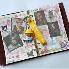 a book with pictures and a keychain attached to it