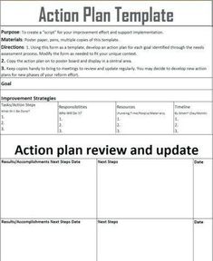 the action plan template is shown in this image