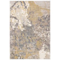 an abstract rug with yellow and grey colors