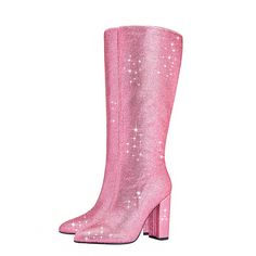 Shop Pink Rhinestone Chunky Heels Knee High Boots color Pink for Anniversary, Big Day, Going out with worldwide Free shipping & Free return. Pink Go Go Boots, Boots Heels, Pink Rhinestone Boots, Pink Knee-high Heeled Boots For Winter, Pink Boots Outfit, Pink Knee High Boots, Pink High Heel Knee-high Boots For Winter, Pink High Heeled Knee-high Boots For Party, Pink Glitter High Heel Boots