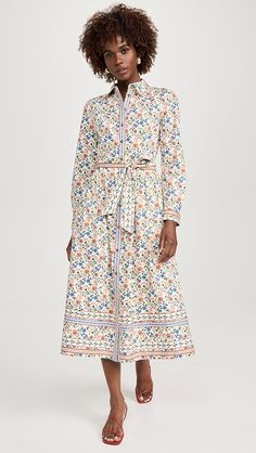 Shoshanna Kaitlyn Dress | Shopbop Long Sleeve Shirt Dress With Floral Print For Work, Floral Print Long Sleeve Shirt Dress For Work, Cotton Floral Print Shirt Dress For Work, Floral Print Shirt Dress For Workwear In Fall, Floral Print Shirt Dress For Fall Workwear, Fall Floral Print Shirt Dress For Workwear, Cotton Midi Dress With Floral Print For Work, Elegant Cotton Shirt Dress With Floral Print, Spring Cotton Dresses With Belted Cuffs