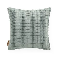 a grey pillow with a square pattern on it