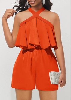 Color:Orange;Size:L;Size:XL;Size:XXL;Package Contents:1 X Romper;Occasion:Party;Style:Bohemian; Flowy Romper, Trendy Jumpsuit, Wide Leg Romper, Rompers Online, Plus Size Romper, Orange Shorts, Plus Size Jumpsuit, Sleeveless Rompers, Type Of Pants