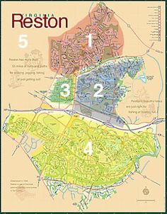 a map showing the location of reston and its surrounding areas, with numbers on each side