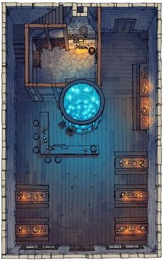 an overhead view of a bathroom with blue lights