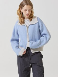 Composition : Acrylic 65% , Nylon 22% , Wool 10% , Span 3%Color : SkyblueCountry of Origin : Republic of Korea Light Blue Long Sleeve Outerwear For Layering, Light Blue Outerwear For Winter Layering, Zip Up Cardigan, Knitwear Cardigan, Blue Sky, Zip Ups, Knitwear, Composition, Wool