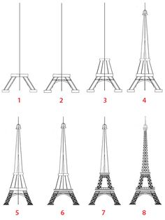 the eiffel tower is shown in different sizes