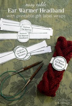 the easy cable ear warmer headband with printable gift label wraps is great for knitting