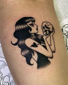 New Americana Tattoo, Trad Goth Tattoo, Traditional Style Tattoo For Women, Spooky Traditional Tattoo, Trad Tattoos, Pin Up Girl Tattoo, Timeless Tattoo, Tattoo Apprenticeship