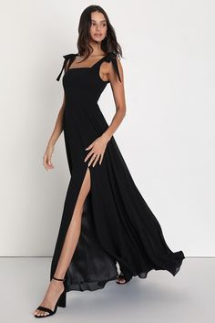 Black Tulle Maxi Dress - Ruffled Maxi Dress - Plunge Maxi Dress - Lulus