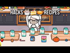 an animated image of a man cooking in the kitchen with words that read hacks and recipes