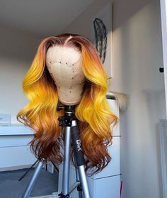 Lace Front Wig Virgin Human Hair Orange Ombre 150%Density 20" Hair Brown Ombre, Orange Lace Front Wig, Yellow Wig, Lux Hair, Natural Waves Hair, Ombre Lace Front, Green Wig, Hair Tape, Straight Lace Front Wigs