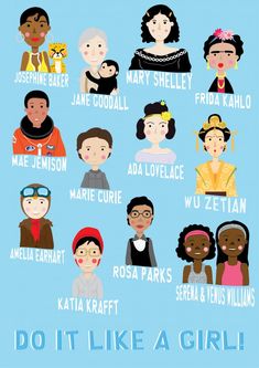 an illustrated poster with the names of different women and men in their respective words, which are