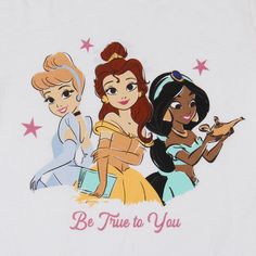 the disney princesses t - shirt is white with pink stars and be true to you on it