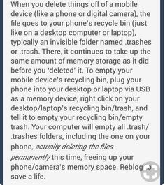 the text on the phone says, when you delete things off a mobile device