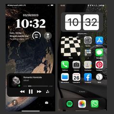 two iphones side by side with icons on the screen and an image of earth in the background