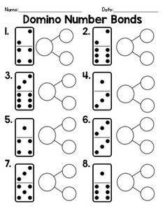 the domino number bonds worksheet is shown in black and white with numbers on it