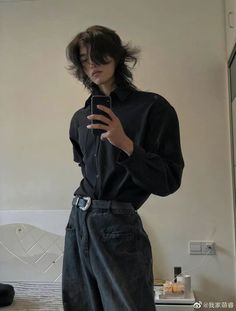 Masc Long Hair Styles, Long Hair Men Style Asian, Long Hair Guys Styles, Masc Clothes, Guy Oc, Men Reference, Men Fashion Outfits, Enby Fashion, Fashion Outfits Aesthetic